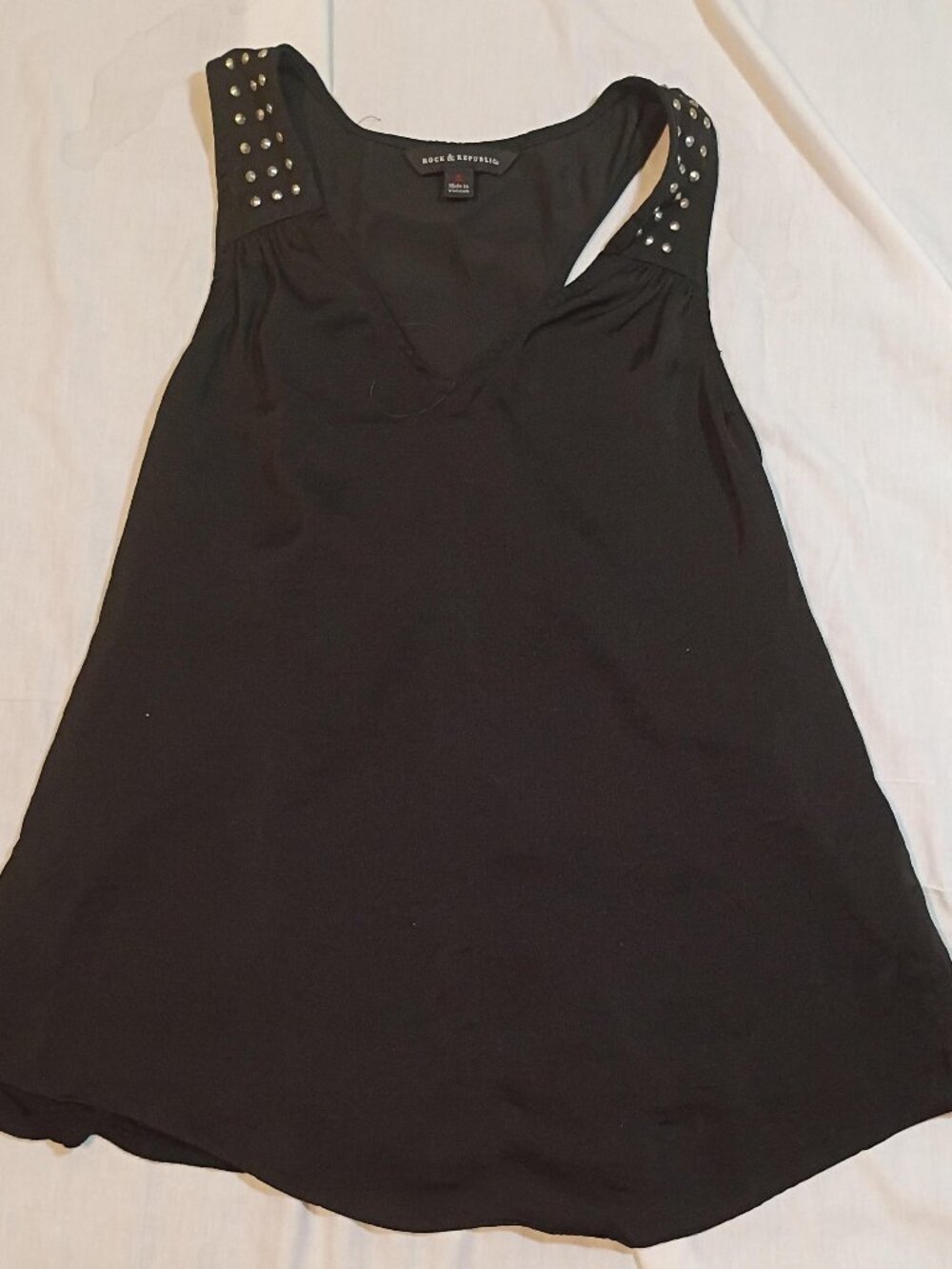 Rock & Republic Tank Top Women's Small Black Studded Sleeveless Metallic Y2K Edg
